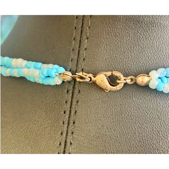 AVON MOP and Blue Seed Bead Beach Necklace, Stamped, Vintage - Picture 3 of 3